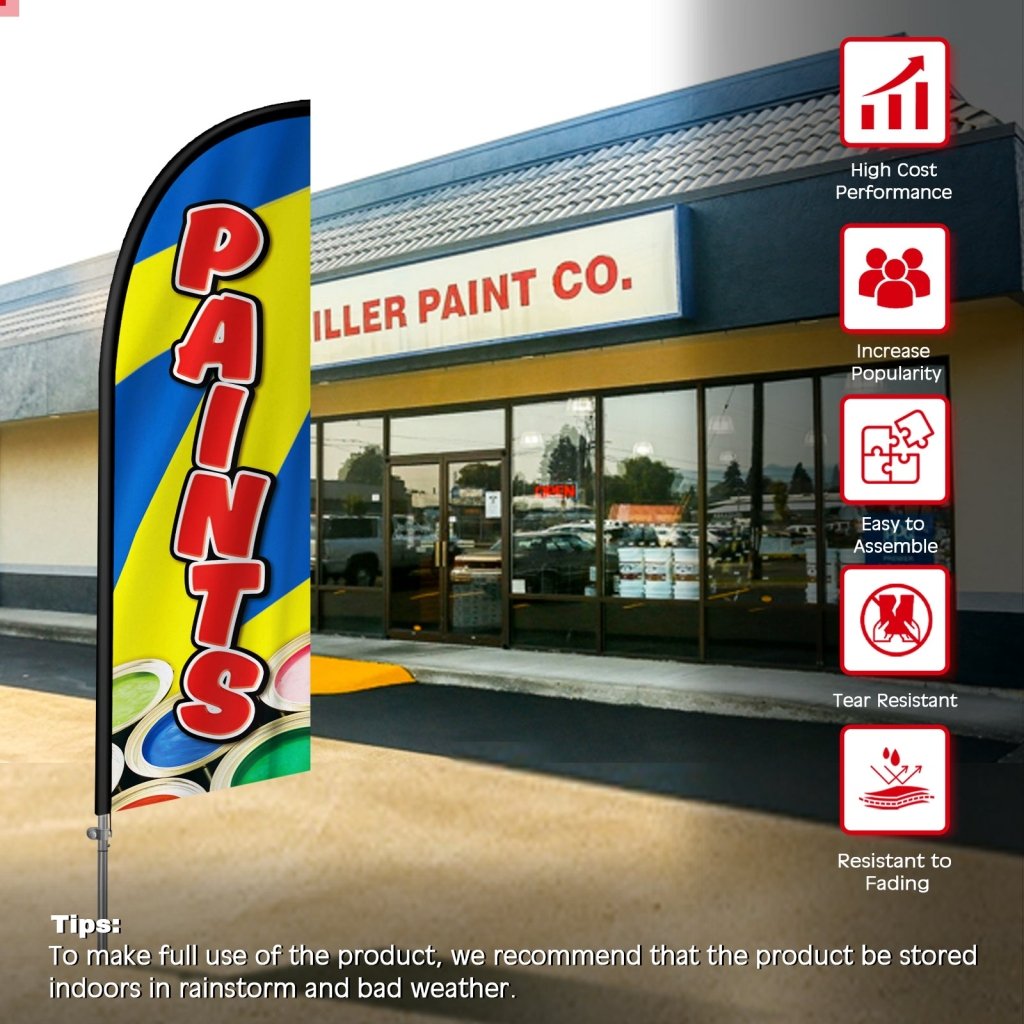 8FT Paints Banner Feather Flag with Stainless Steel Pole Kit(2m flag set)