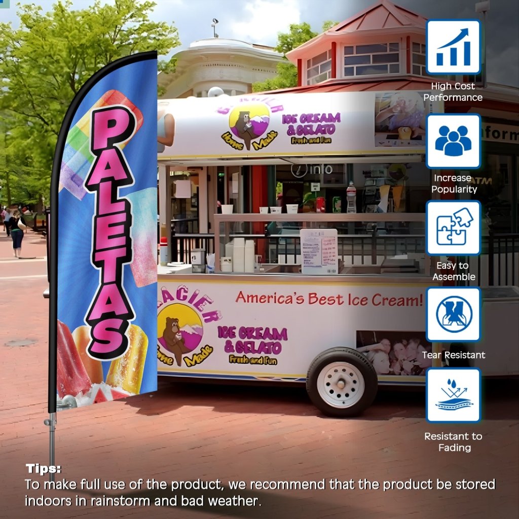 8FT Paletas Banner Feather Flag with Stainless Steel Pole Kit(2m flag set)