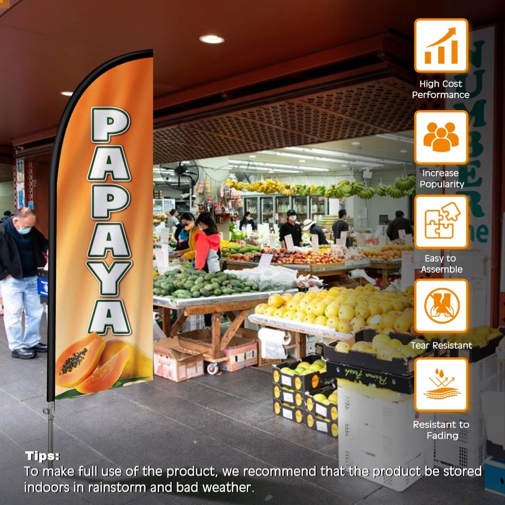 8FT Papaya Feather Flag with Stainless Steel Pole Kit(2m flag set)