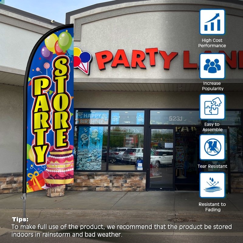 8FT Party Store Banner Feather Flag with Stainless Steel Pole Kit/Ground Stake(2m flag set)