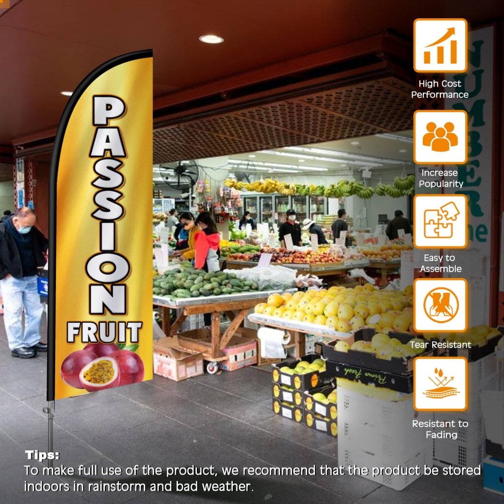 8FT Passion Fruit Feather Flag with Stainless Steel Pole Kit(2m flag set)