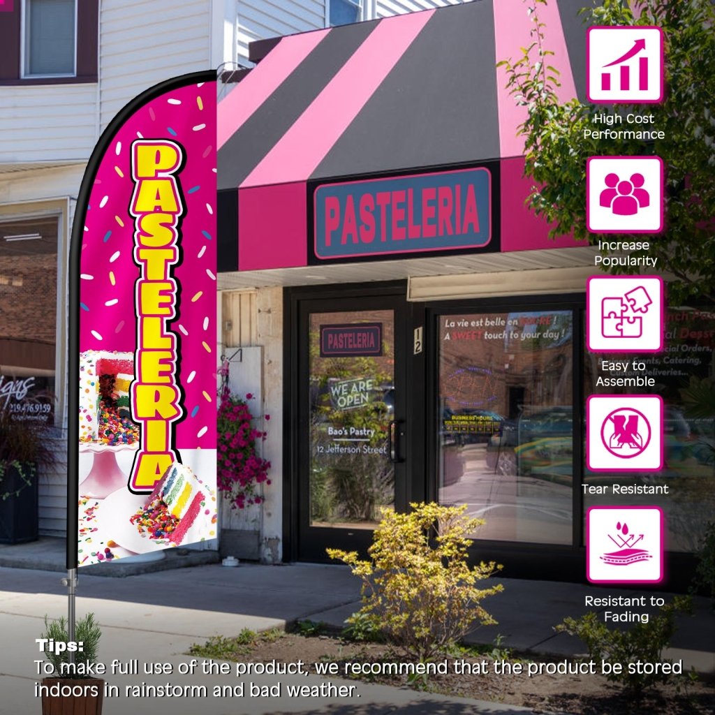 8FT Pasteleria Banner Feather Flag with Stainless Steel Pole Kit(2m flag set)