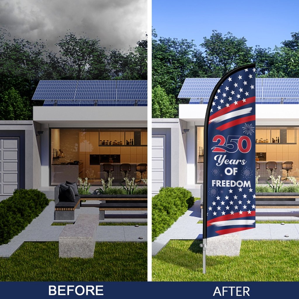 8FT Patriotic Feather Flag with Pole Kit , Outdoor USA Teardrop Flag