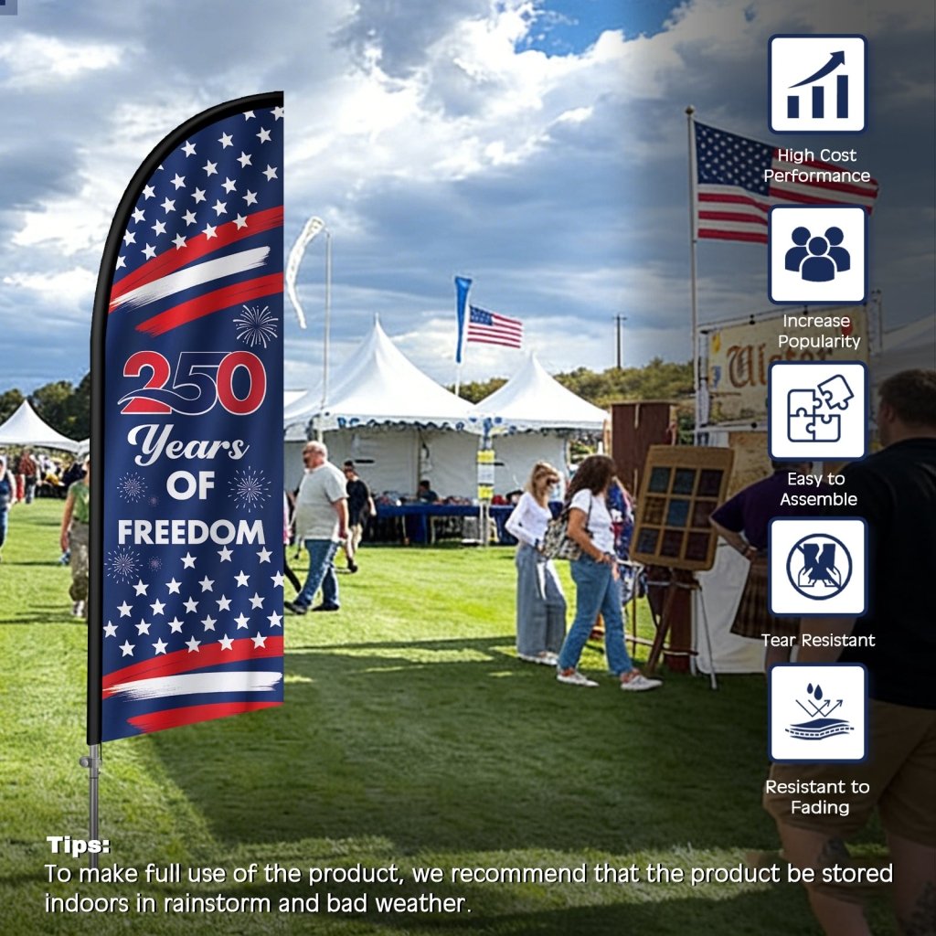 8FT Patriotic Feather Flag with Pole Kit , Outdoor USA Teardrop Flag