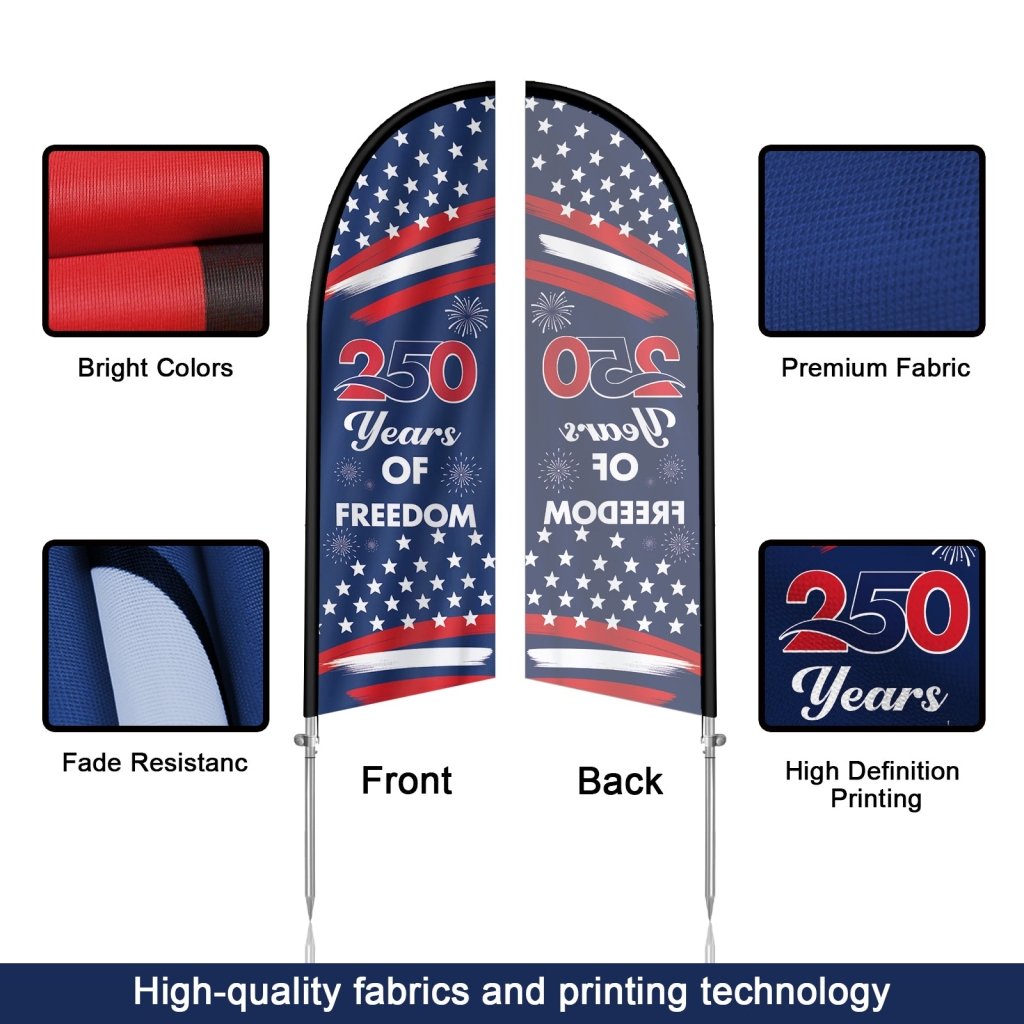 8FT Patriotic Feather Flag with Pole Kit , Outdoor USA Teardrop Flag