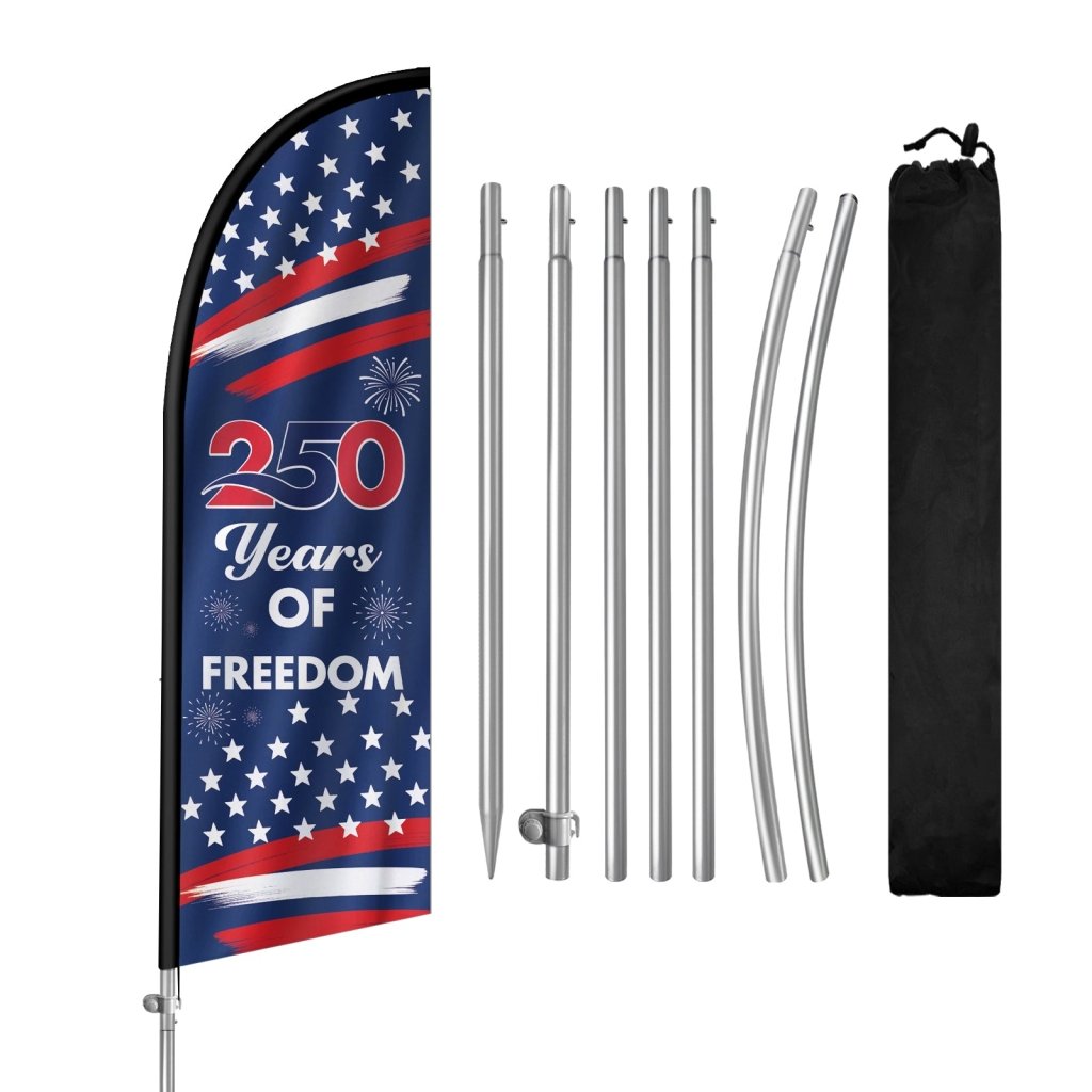 8FT Patriotic Feather Flag with Pole Kit , Outdoor USA Teardrop Flag