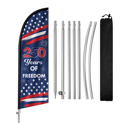 8FT Patriotic Feather Flag with Pole Kit , Outdoor USA Teardrop Flag