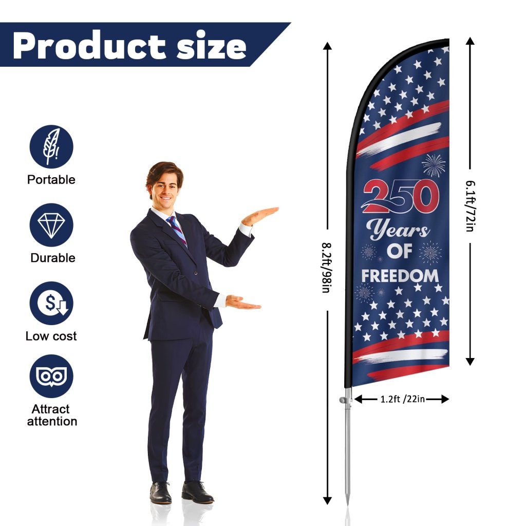 8FT Patriotic Feather Flag with Pole Kit , Outdoor USA Teardrop Flag