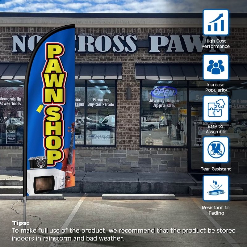 8FT Pawnshop Banner Feather Flag with Stainless Steel Pole Kit(2m flag set)