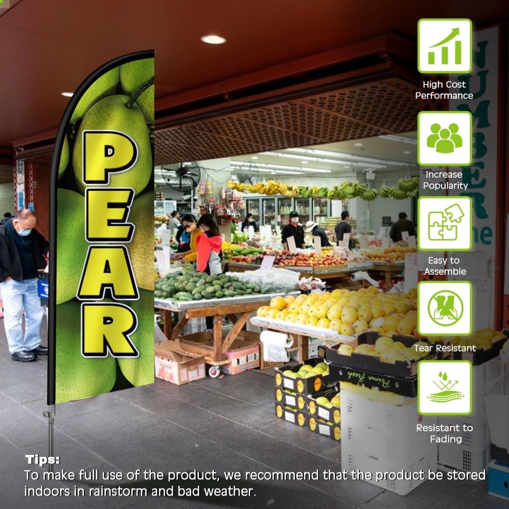 8FT Pear Feather Flag with Stainless Steel Pole Kit(2m flag set)