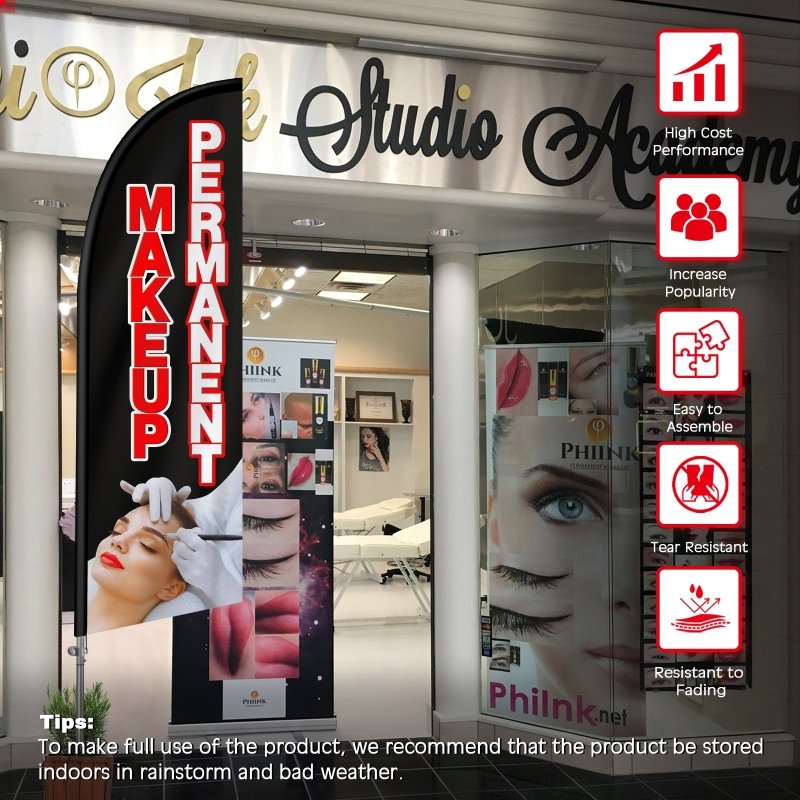 8FT Permanent Makeup Feather Flag with Stainless Steel Pole Kit(2m flag set)