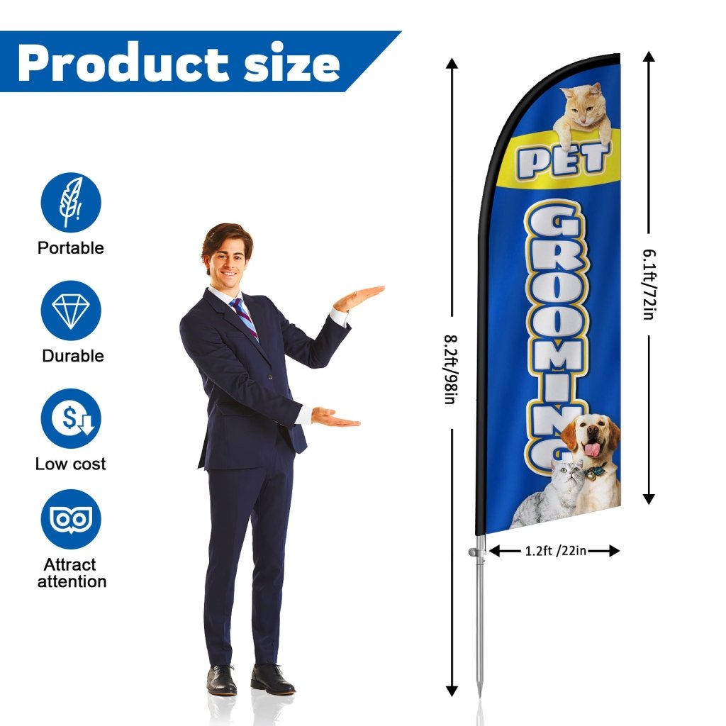 8FT Pet Grooming 02 Feather Flag with Stainless Steel Pole Kit(2m flag set)
