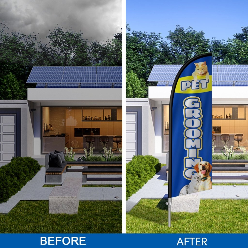 8FT Pet Grooming 02 Feather Flag with Stainless Steel Pole Kit(2m flag set)