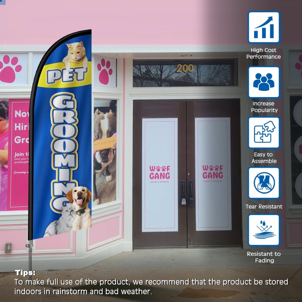 8FT Pet Grooming 02 Feather Flag with Stainless Steel Pole Kit(2m flag set)