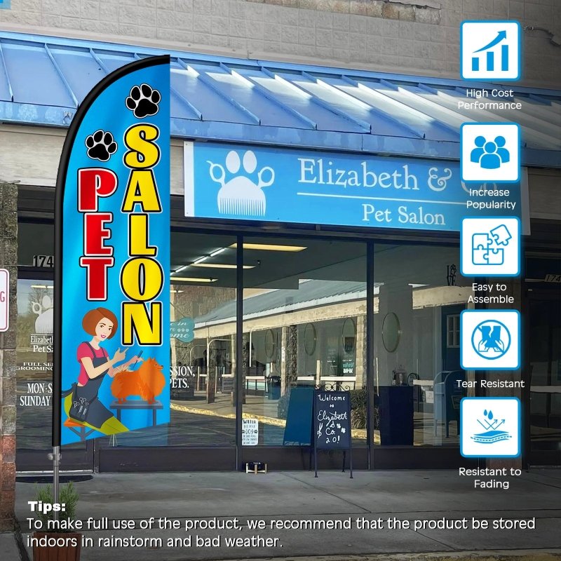 8FT Pet Salon Feather Flag with Stainless Steel Pole Kit(2m flag set)