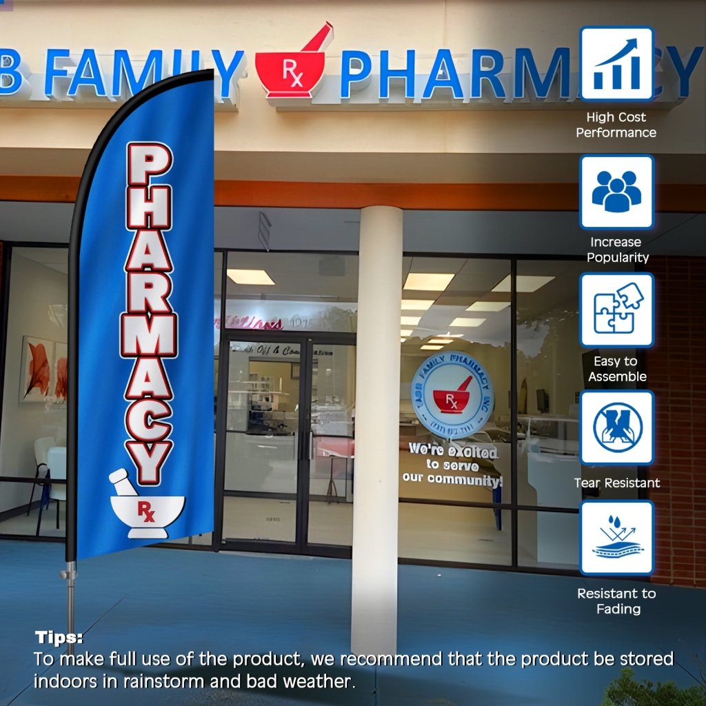 8FT Pharmacy Feather Flag with Stainless Steel Pole Kit(2m flag set)