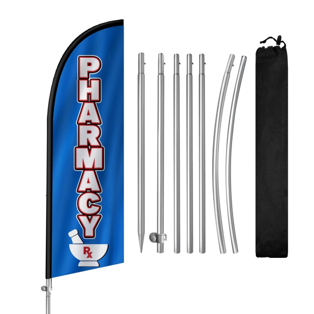 8FT Pharmacy Feather Flag with Stainless Steel Pole Kit(2m flag set)