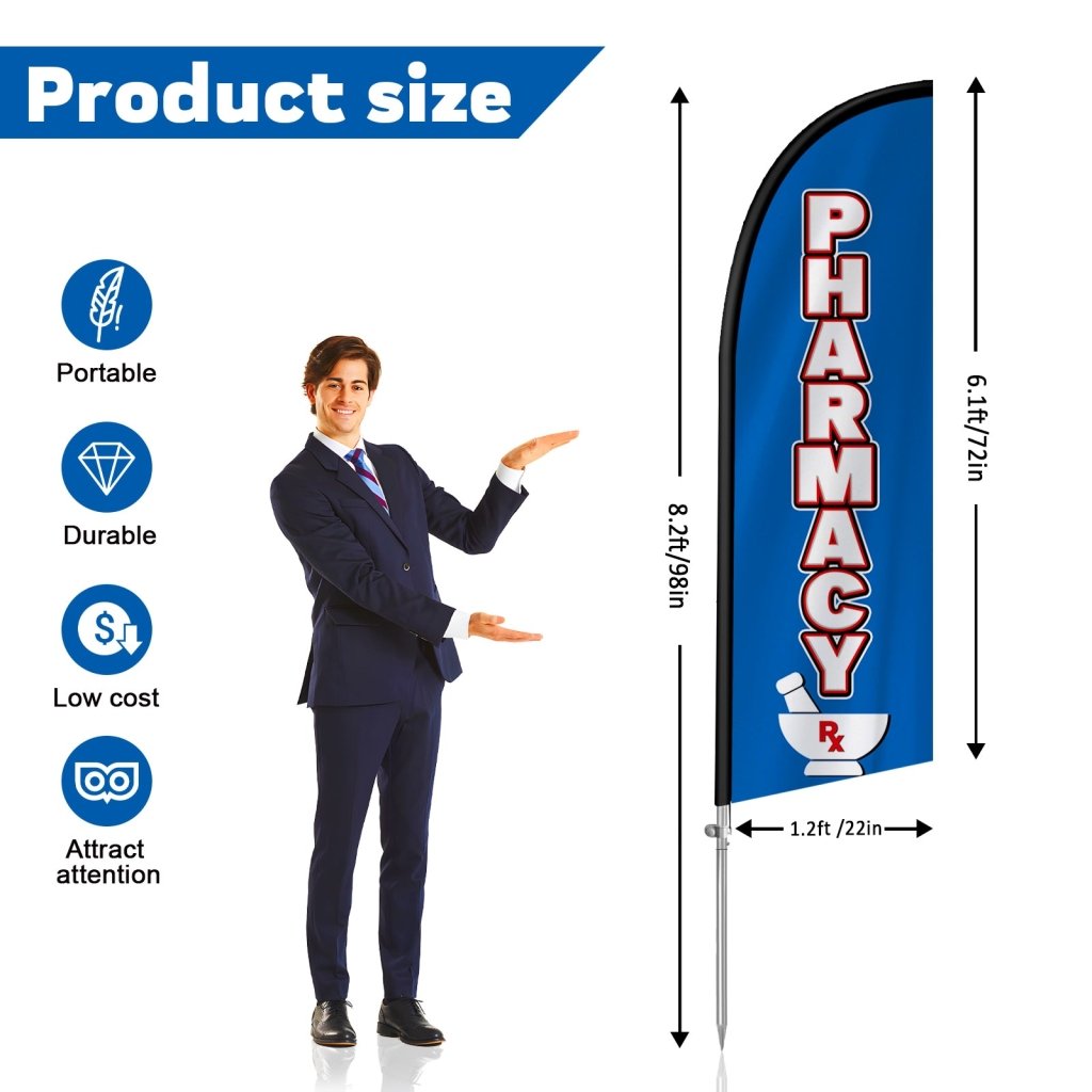 8FT Pharmacy Feather Flag with Stainless Steel Pole Kit(2m flag set)