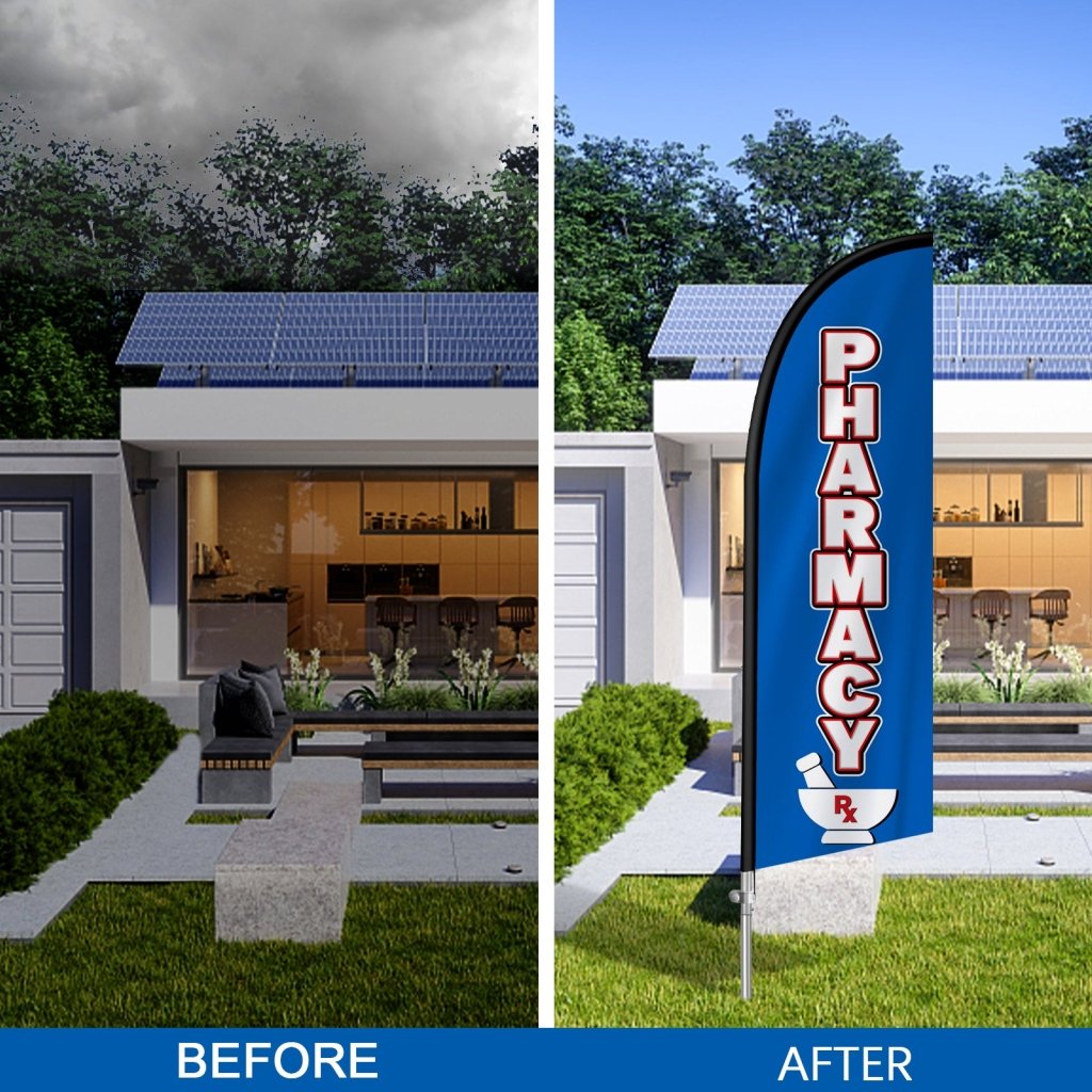 8FT Pharmacy Feather Flag with Stainless Steel Pole Kit(2m flag set)
