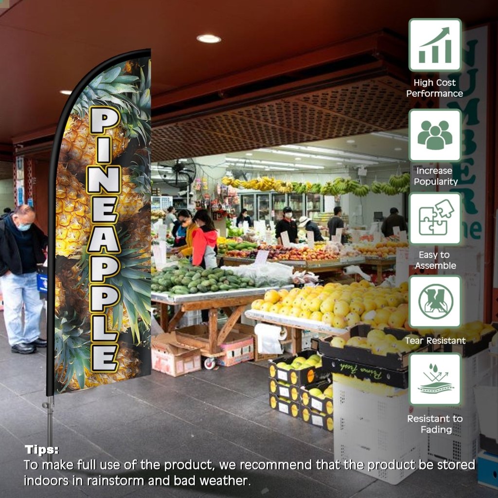 8FT Pineapple Feather Flag with Stainless Steel Pole Kit(2m flag set)