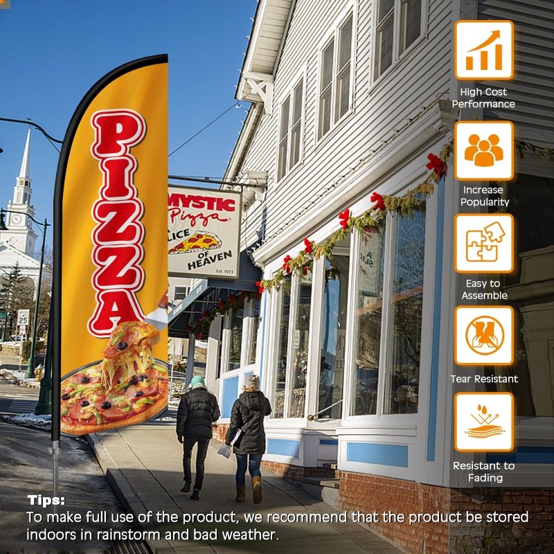 8FT Pizza Banner Feather Flag with Stainless Steel Pole Kit(2m flag set)