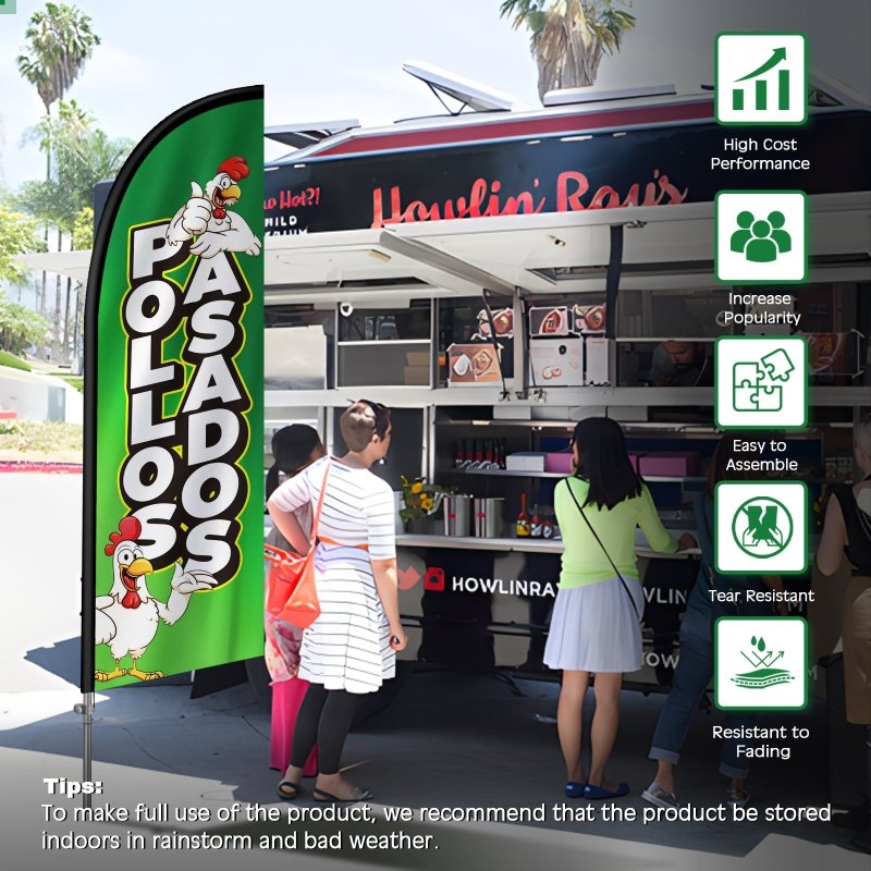 8FT Pollos Asados Banner Feather Flag with Stainless Steel Pole Kit(2m flag set)