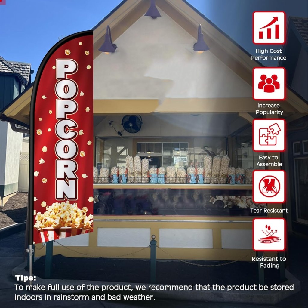 8FT Popcorn Sign Feather Flag with Stainless Steel Pole Kit(2m flag set)