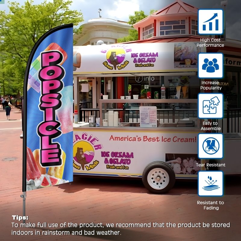 8FT Popsicle Banner Feather Flag with Stainless Steel Pole Kit(2m flag set)