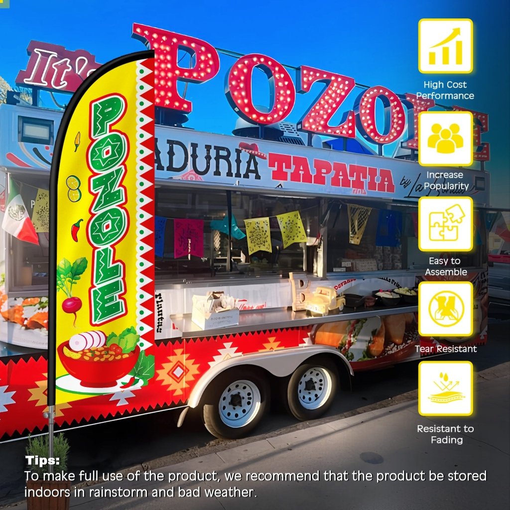 8FT Pozole Feather Flag with Stainless Steel Pole Kit/Ground Stake(2m flag set）