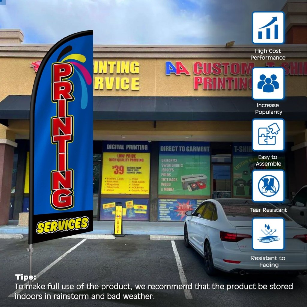 8FT Printing Services Banner Feather Flag with Stainless Steel Pole Kit(2m flag set)