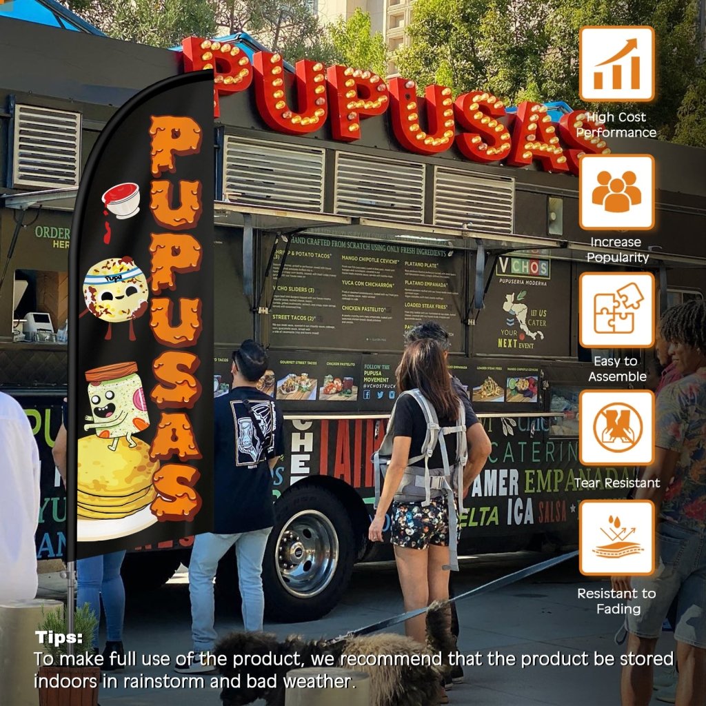 8FT Pupusas Feather Flag with Stainless Steel Pole Kit(2m flag set)