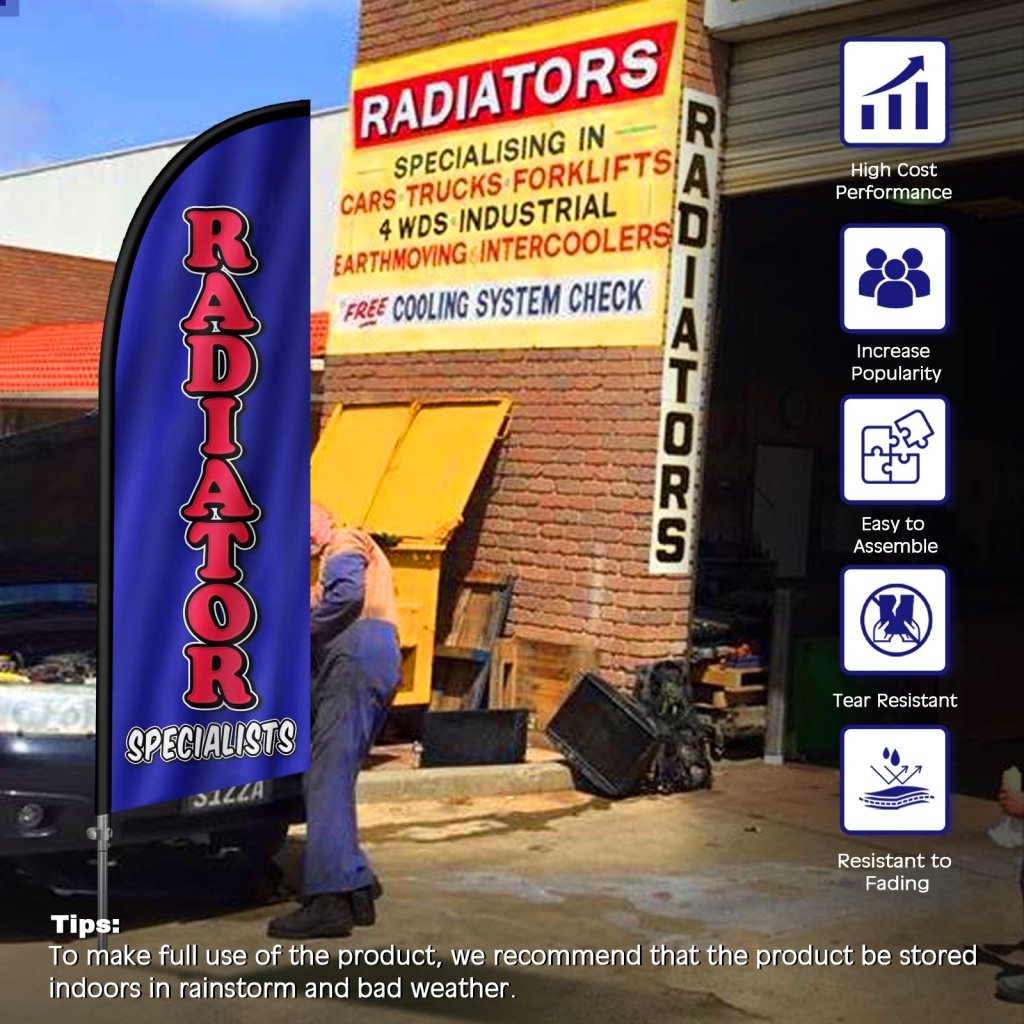 8FT Radiator Specialists Banner Feather Flag with Stainless Steel Pole Kit(2m flag set)