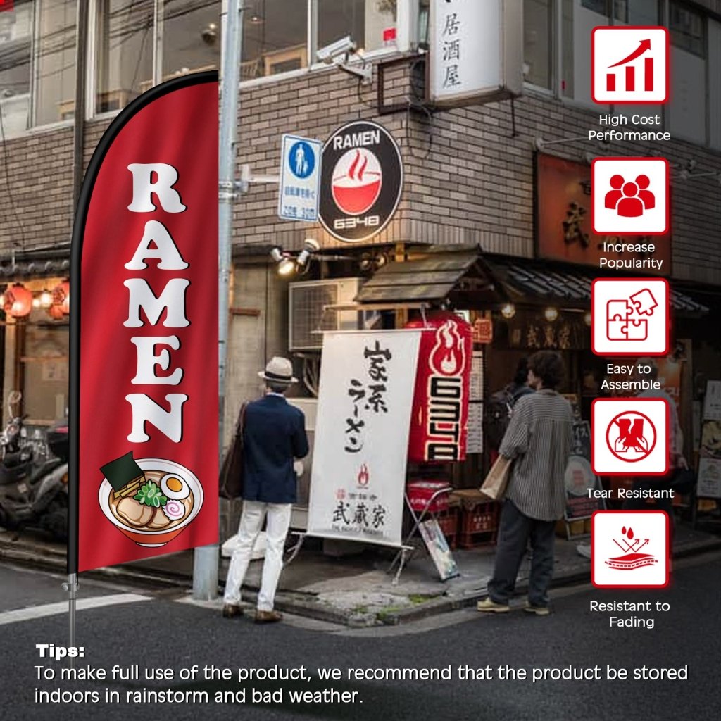 8FT Ramen Sign Feather Flag with Stainless Steel Pole Kit(2m flag set)