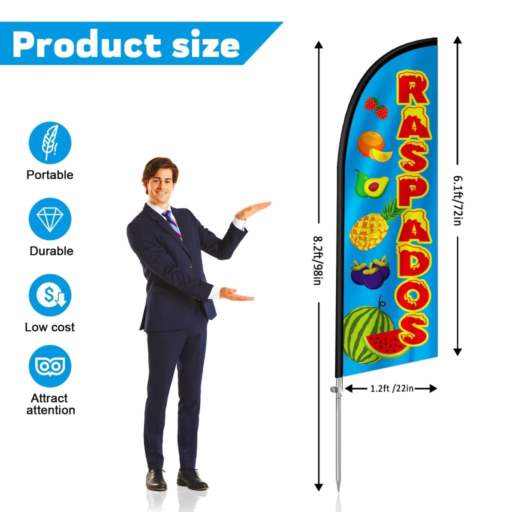 8FT Raspados Feather Flag with Stainless Steel Pole Kit(2m flag set)