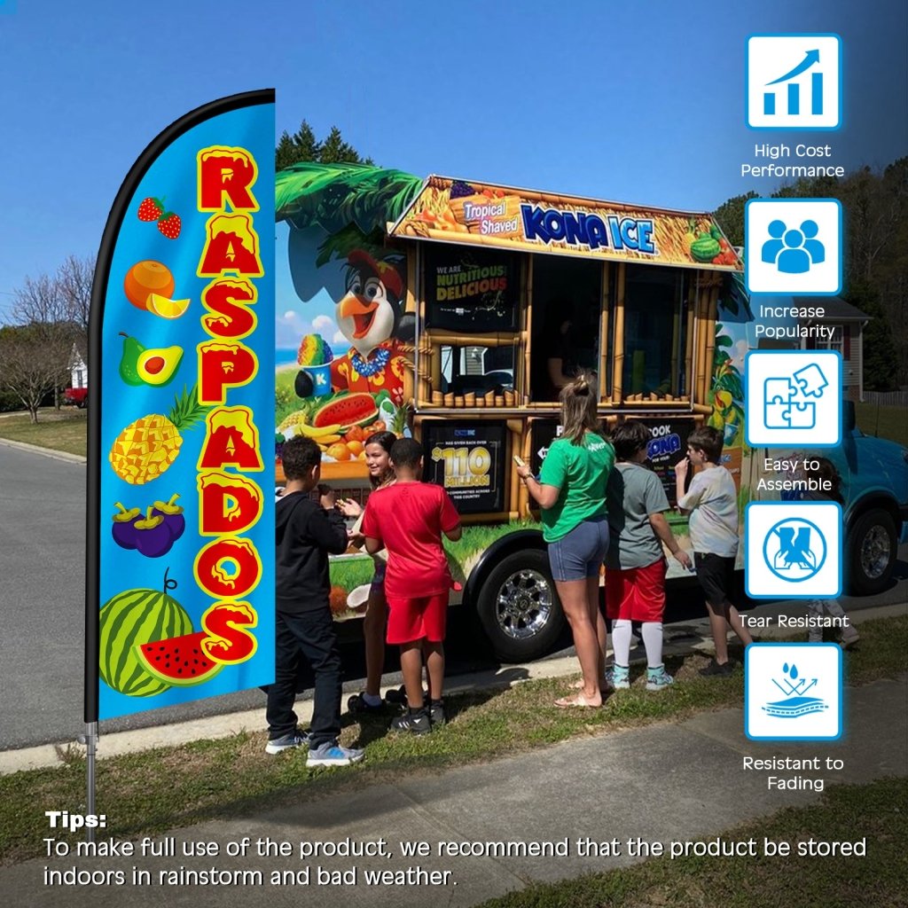 8FT Raspados Feather Flag with Stainless Steel Pole Kit(2m flag set)