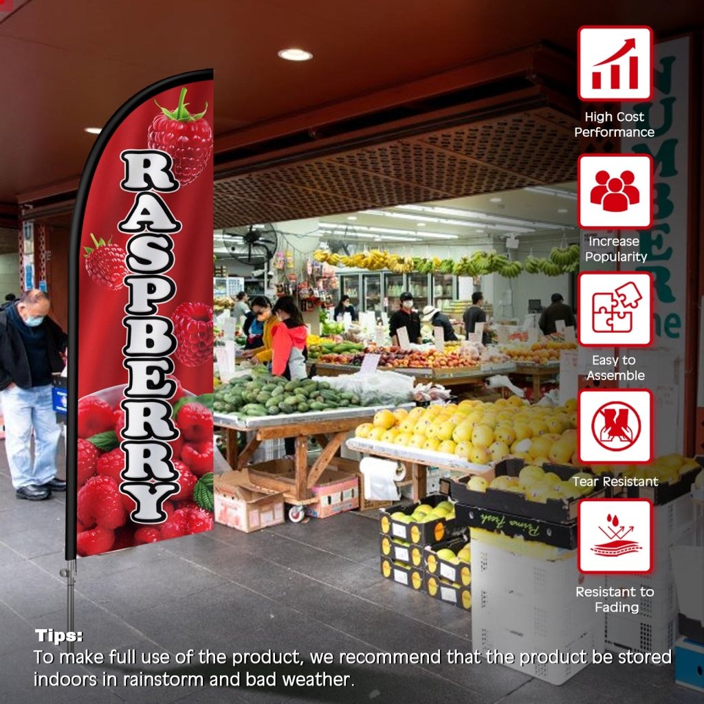 8FT Raspberry Feather Flag with Stainless Steel Pole Kit(2m flag set)