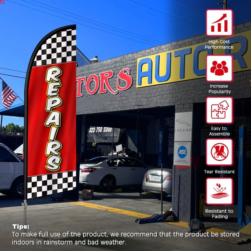 8FT Repairs Red Feather Flag with Stainless Steel Pole Kit(2m flag set)