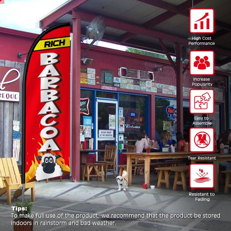 8FT Rich Barbacoa Banner Feather Flag with Stainless Steel Pole Kit(2m flag set)