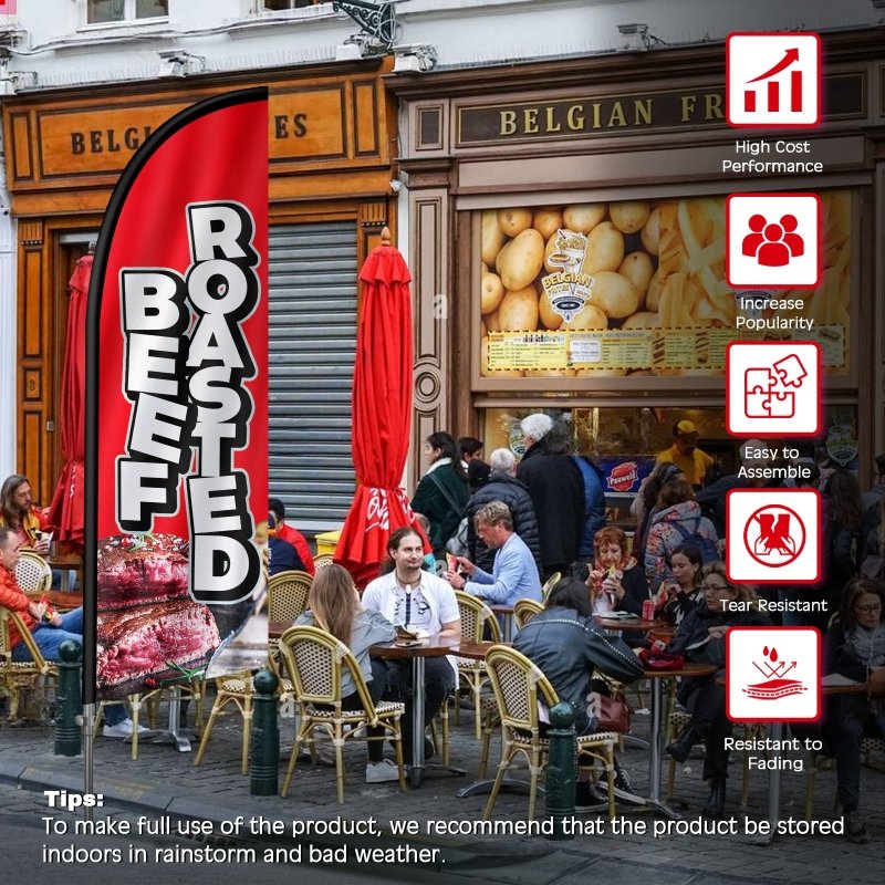 8FT Roasted Beef Banner Feather Flag with Stainless Steel Pole Kit(2m flag set)