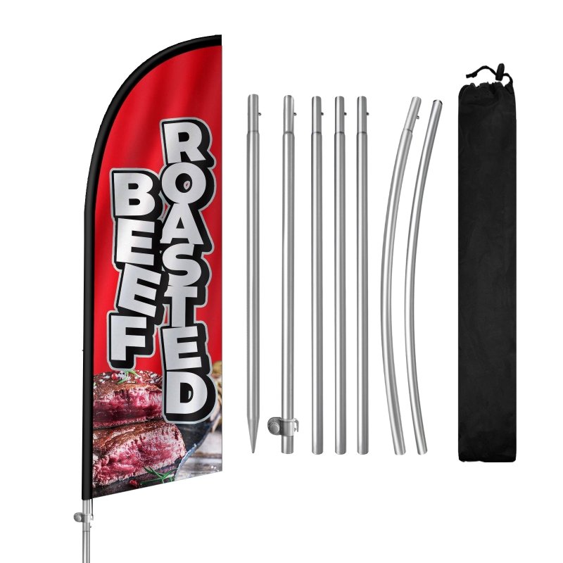 8FT Roasted Beef Banner Feather Flag with Stainless Steel Pole Kit(2m flag set)
