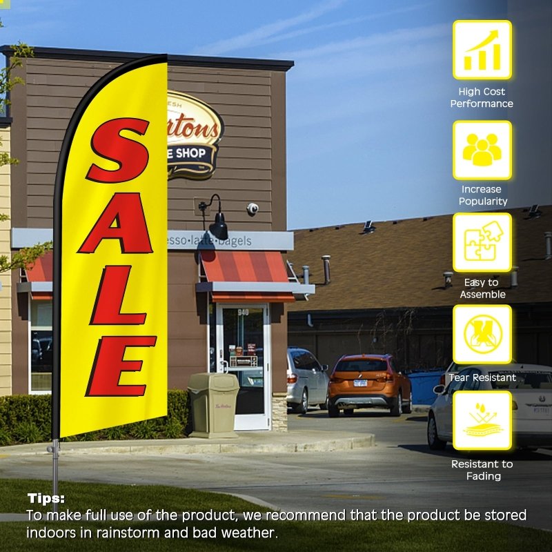 8FT Sale Yellow Banner Feather Flag with Stainless Steel Pole Kit(2m flag set)