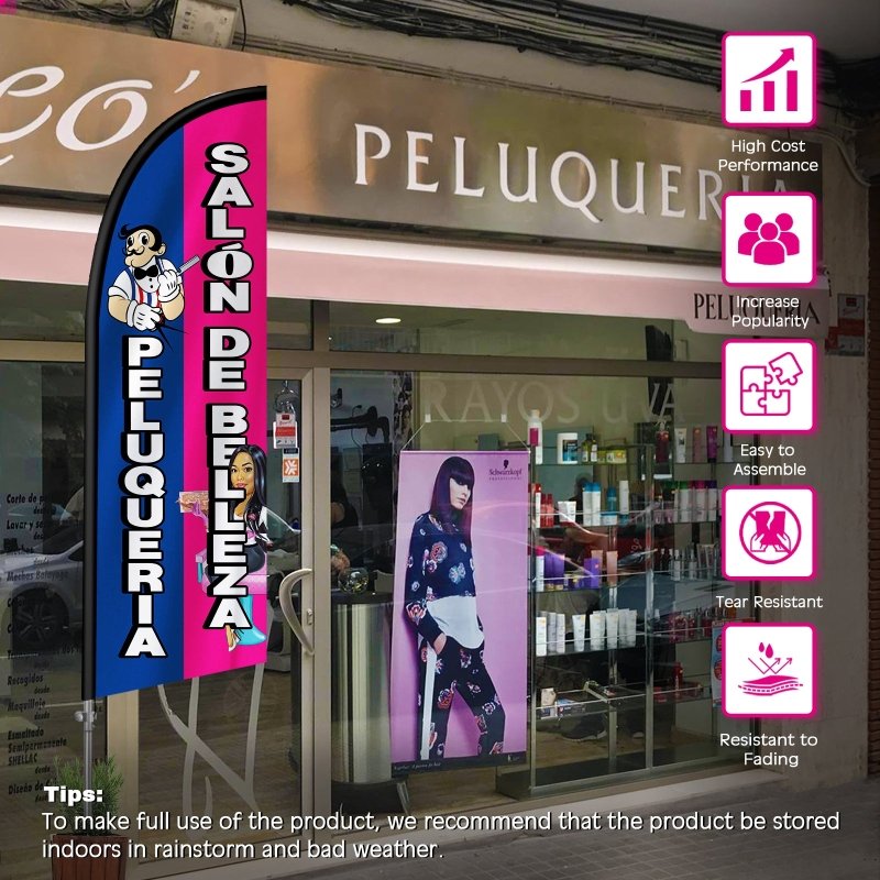 8FT Salón Feather Flag with Stainless Steel Pole Kit(2m flag set)