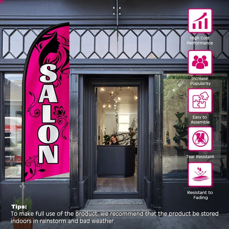 8FT Salon Feather Flag with Stainless Steel Pole Kit(2m flag set)