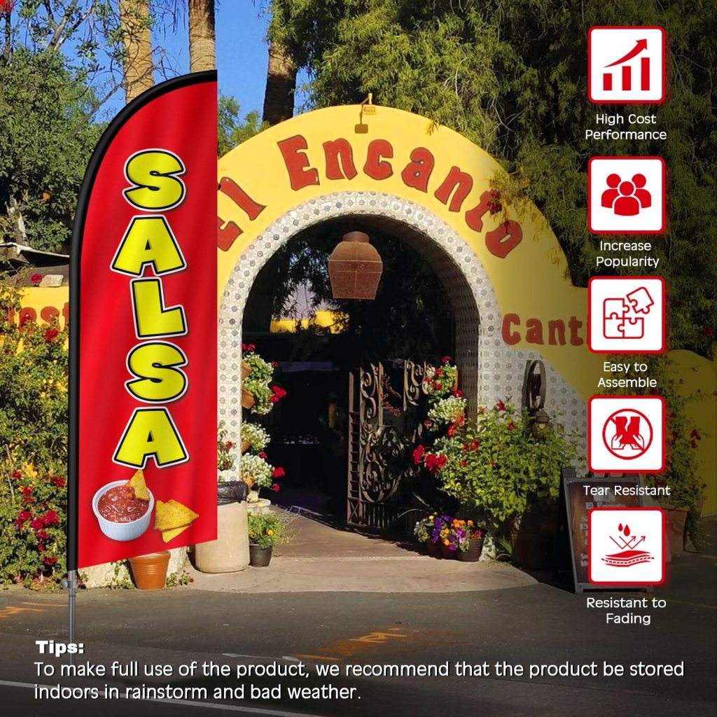 8FT Salsa Sign Feather Flag with Stainless Steel Pole Kit(2m flag set)