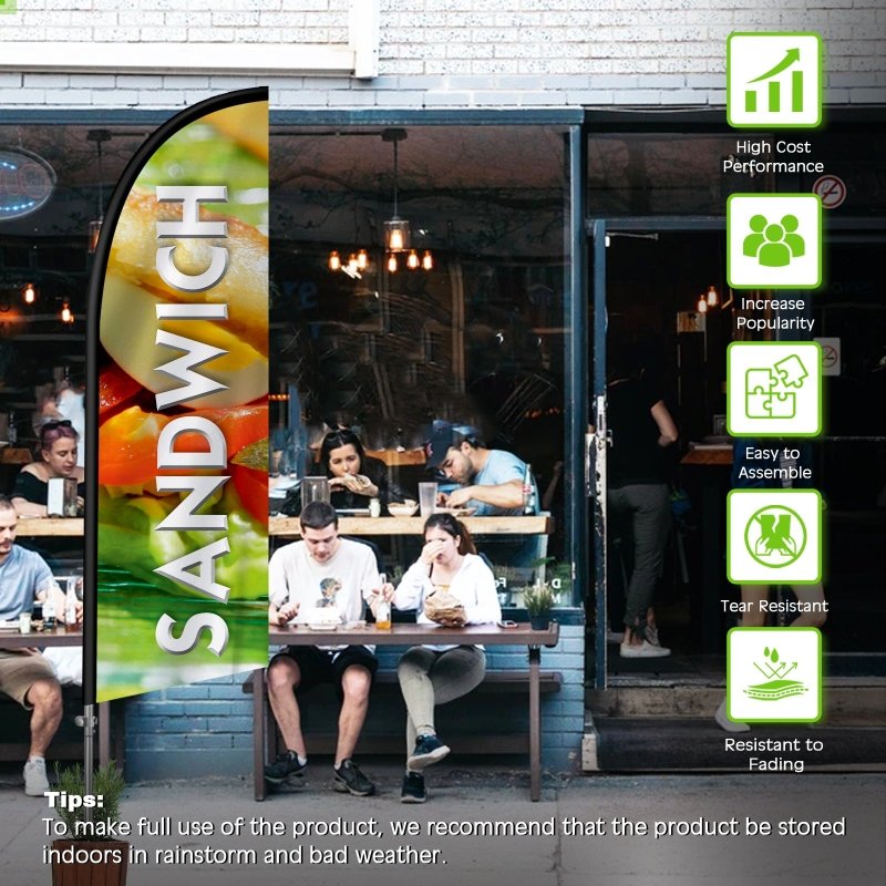 8FT Sandwich Banner Feather Flag with Stainless Steel Pole Kit(2m flag set)