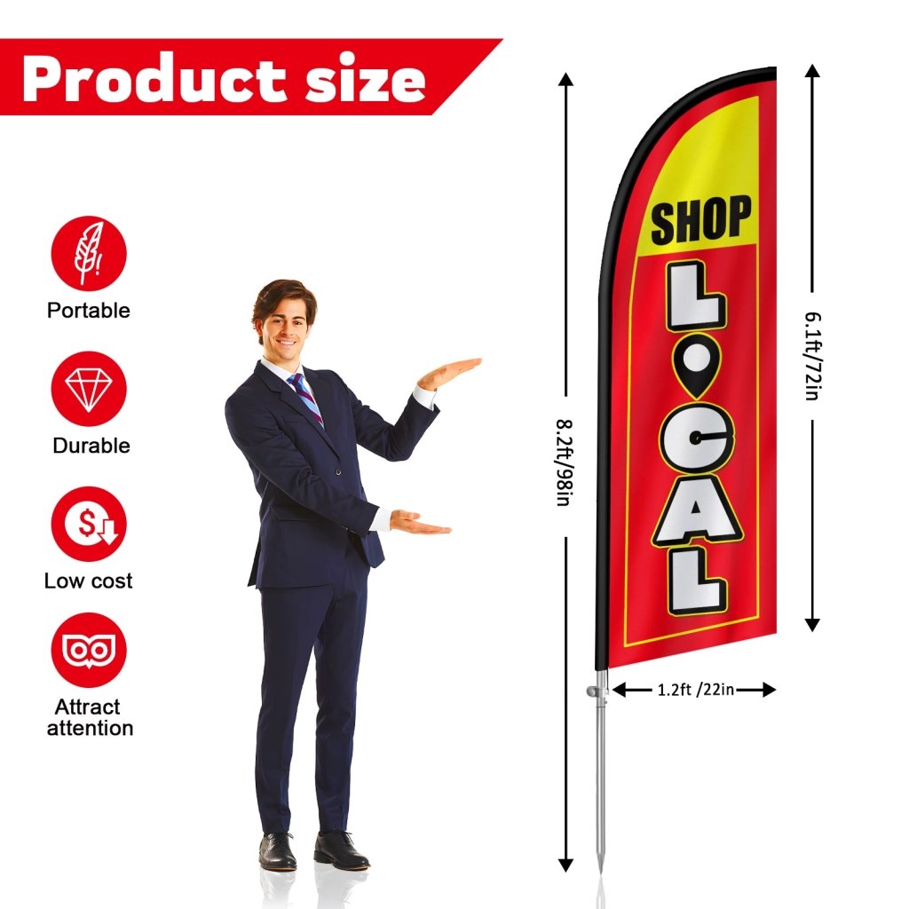 8Ft Shop Local Washington’s Birthday Banner with Stainless Steel Pole