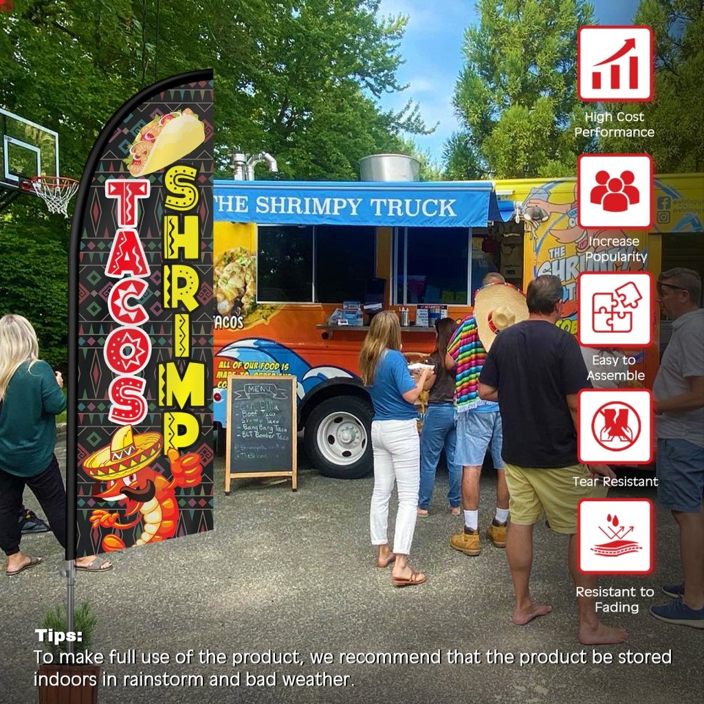 8FT Shrimp Tacos 01 Feather Flag with Stainless Steel Pole Kit(2m flag set)