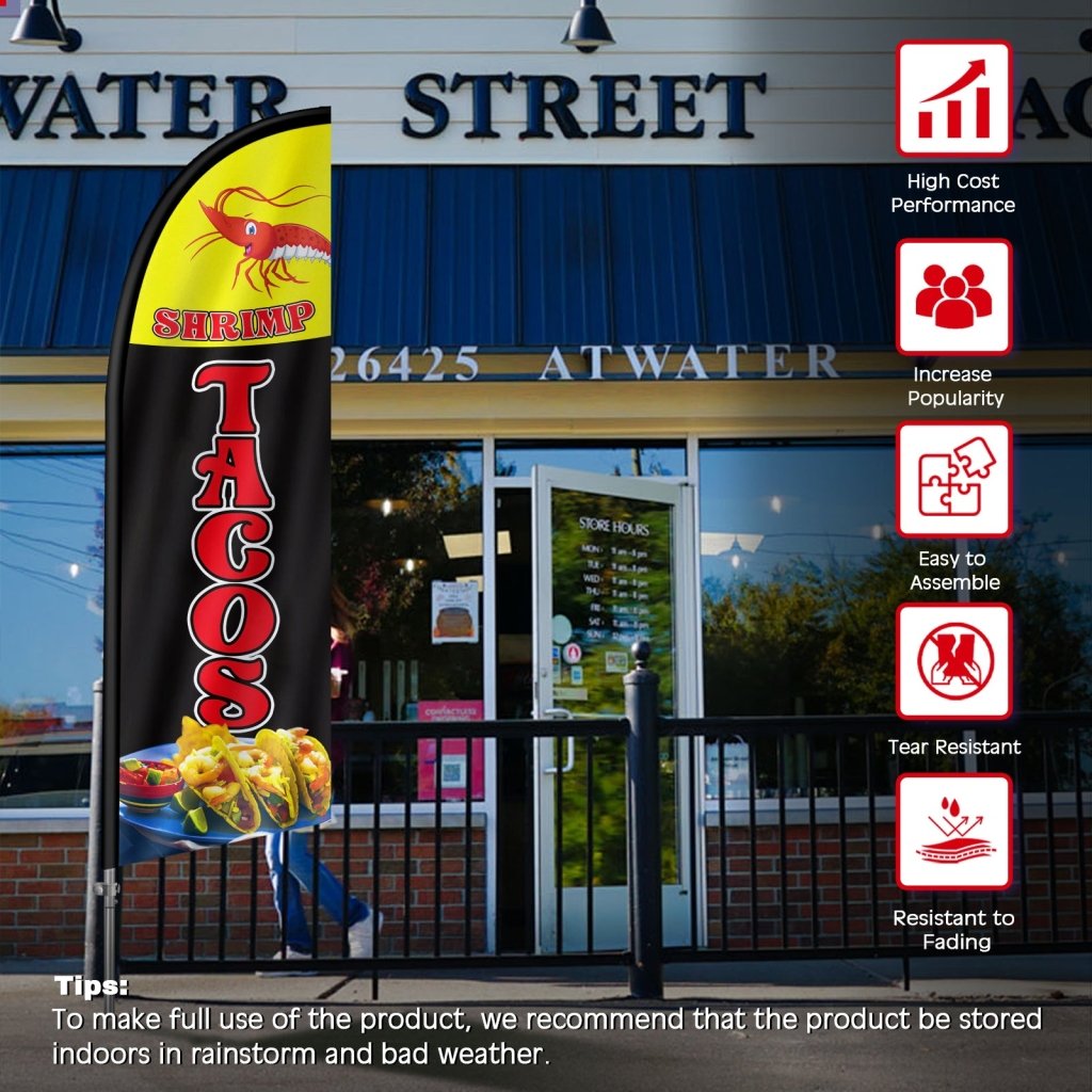 8FT Shrimp Tacos Feather Flag with Stainless Steel Pole Kit(2m flag set)