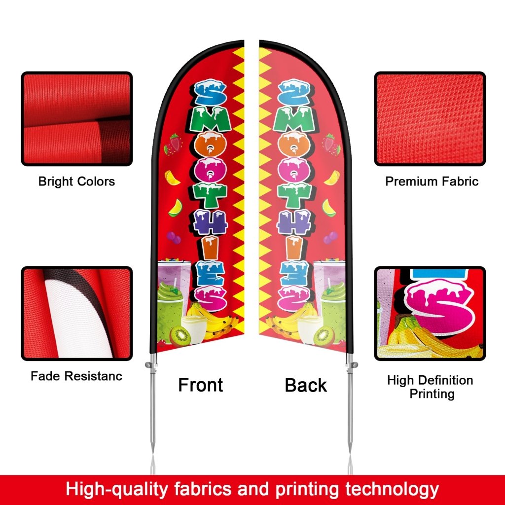 8FT Smoothies Sign Feather Flag with Stainless Steel Pole Kit(2m flag set)