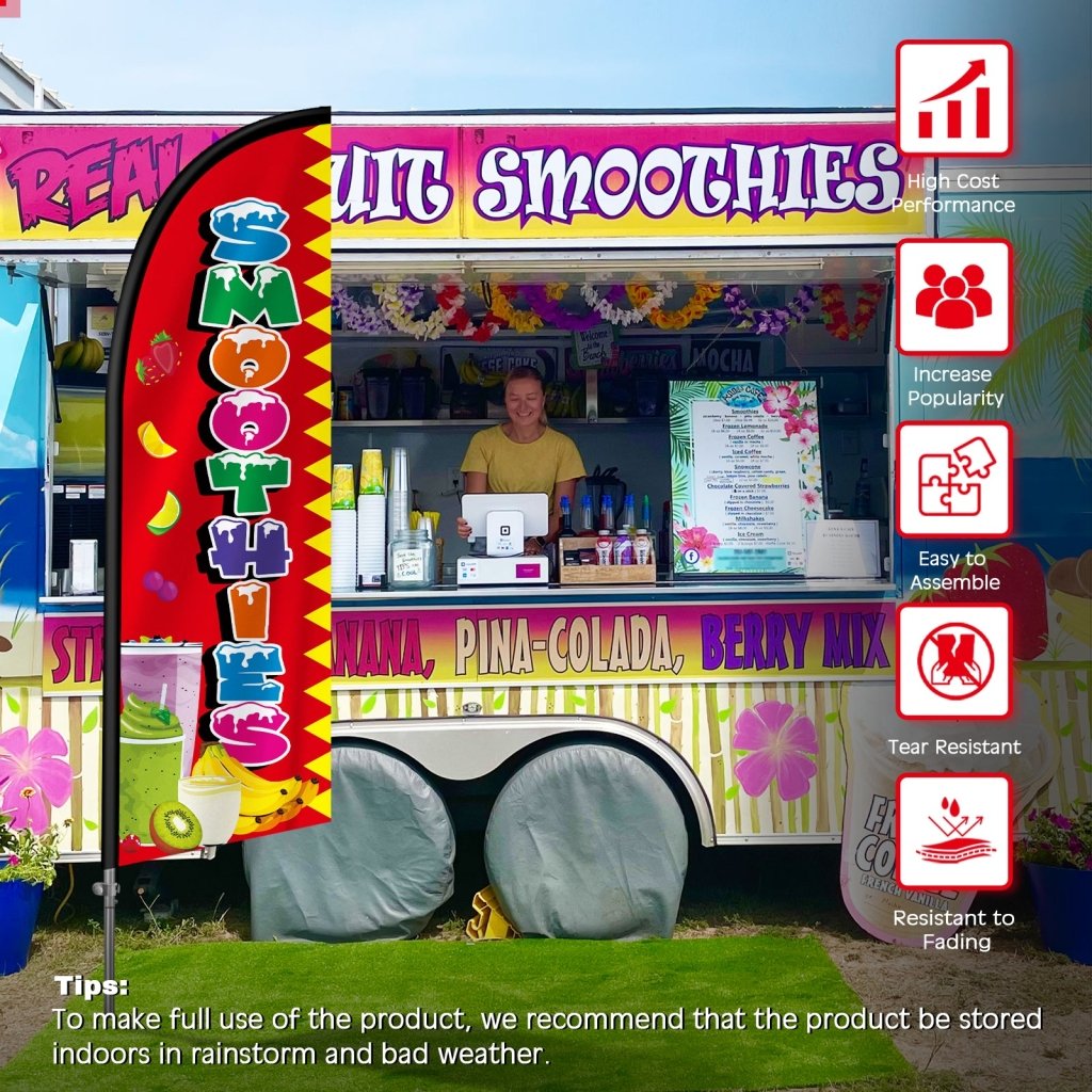 8FT Smoothies Sign Feather Flag with Stainless Steel Pole Kit(2m flag set)